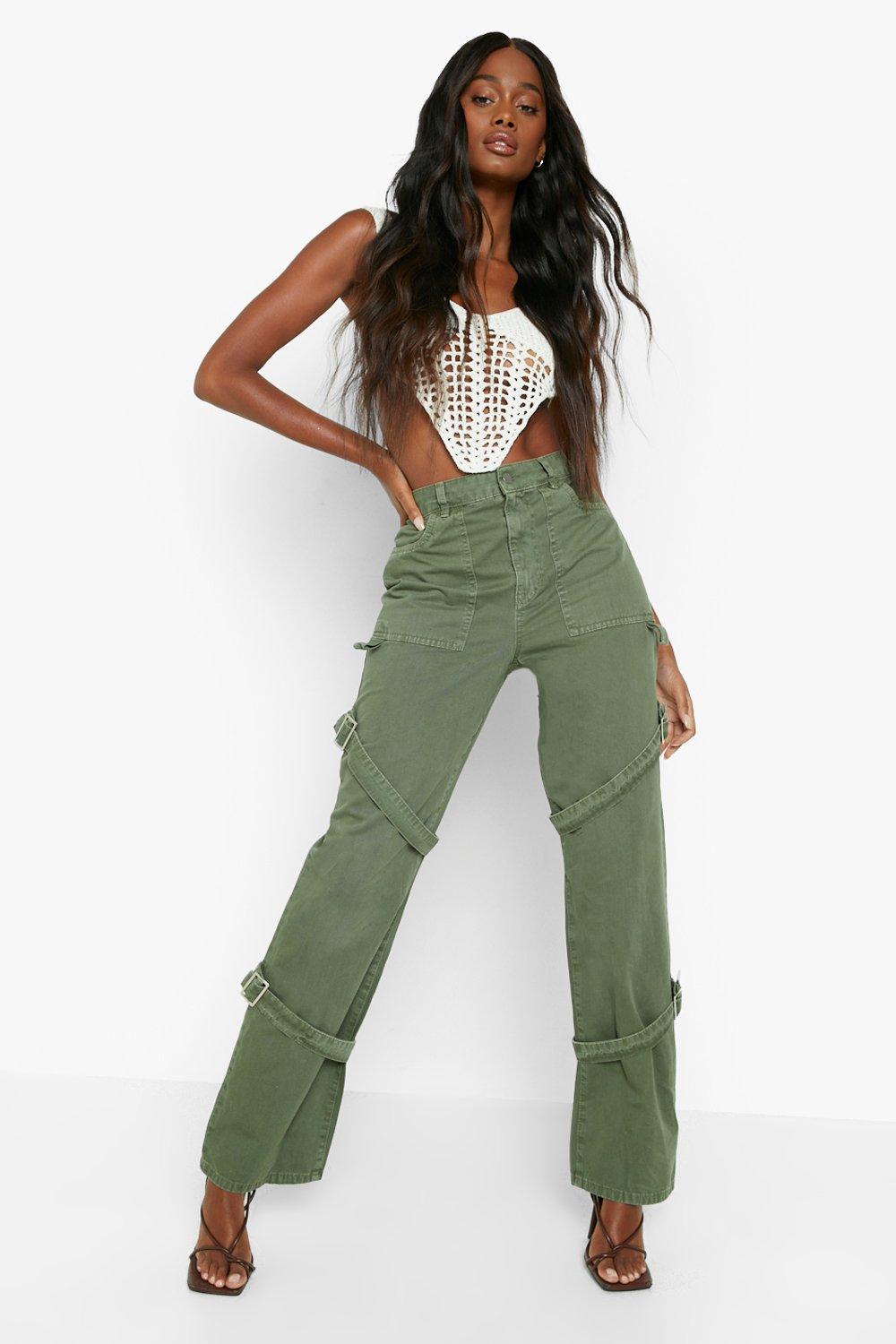 High Waisted Buckle Cargo Jeans